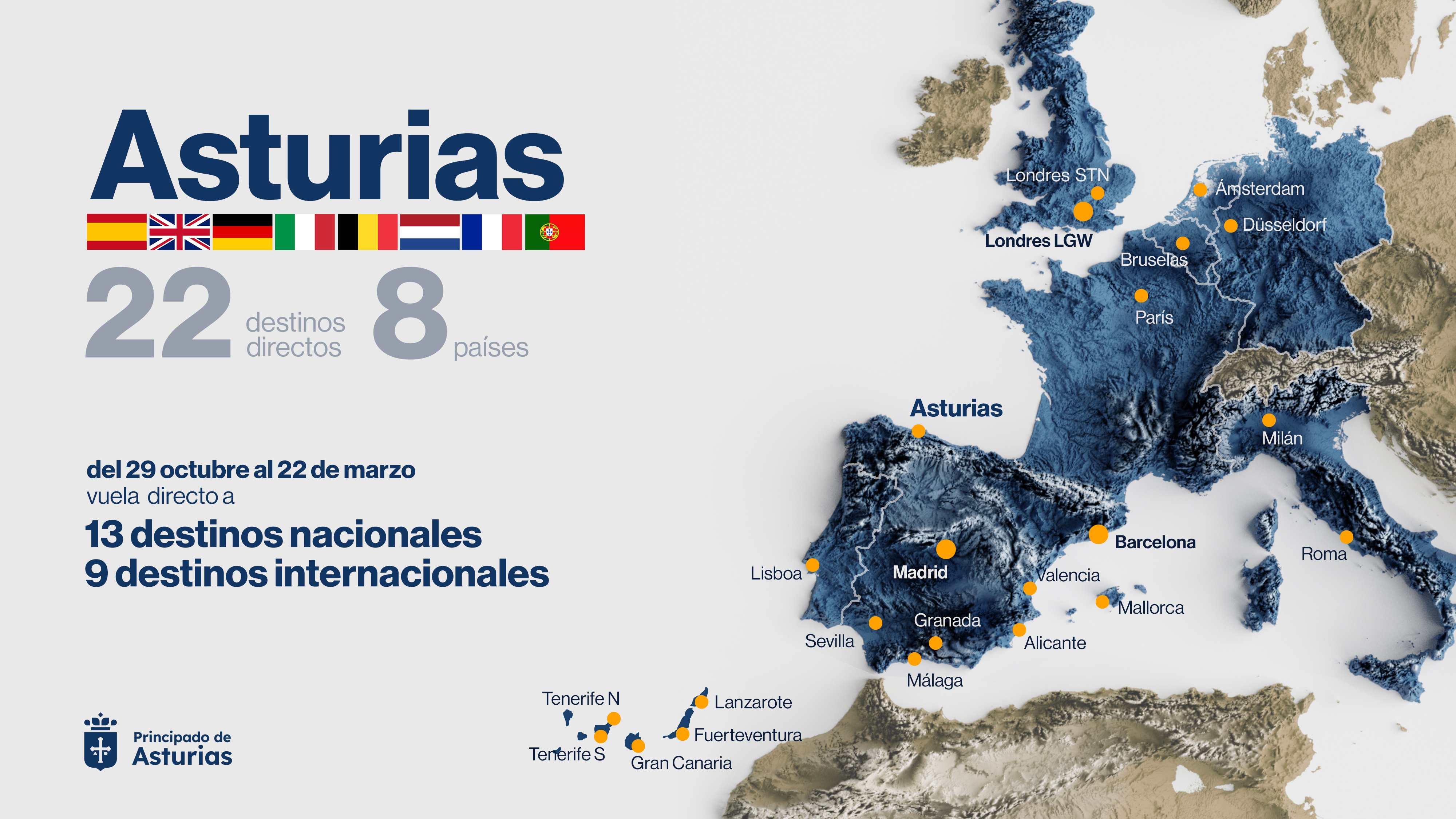 Imagen del artículo Asturias inicia la mejor temporada de vuelos de invierno de su historia con 22 destinos directos a ocho países