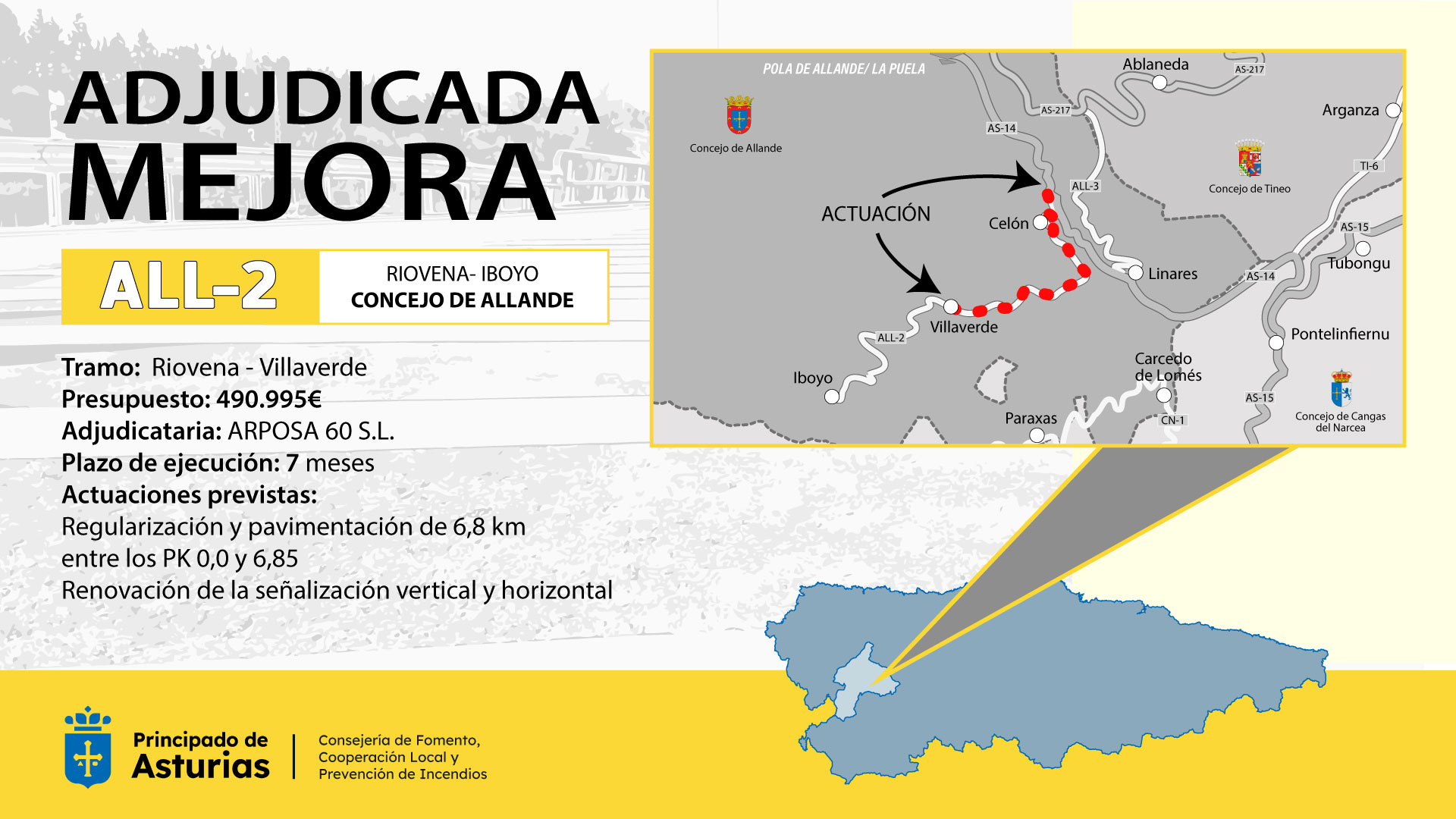 Imagen - Fomento adjudica la obra de mejora de la carretera ALL-2, entre Riovena y Villaverde, en Allande
