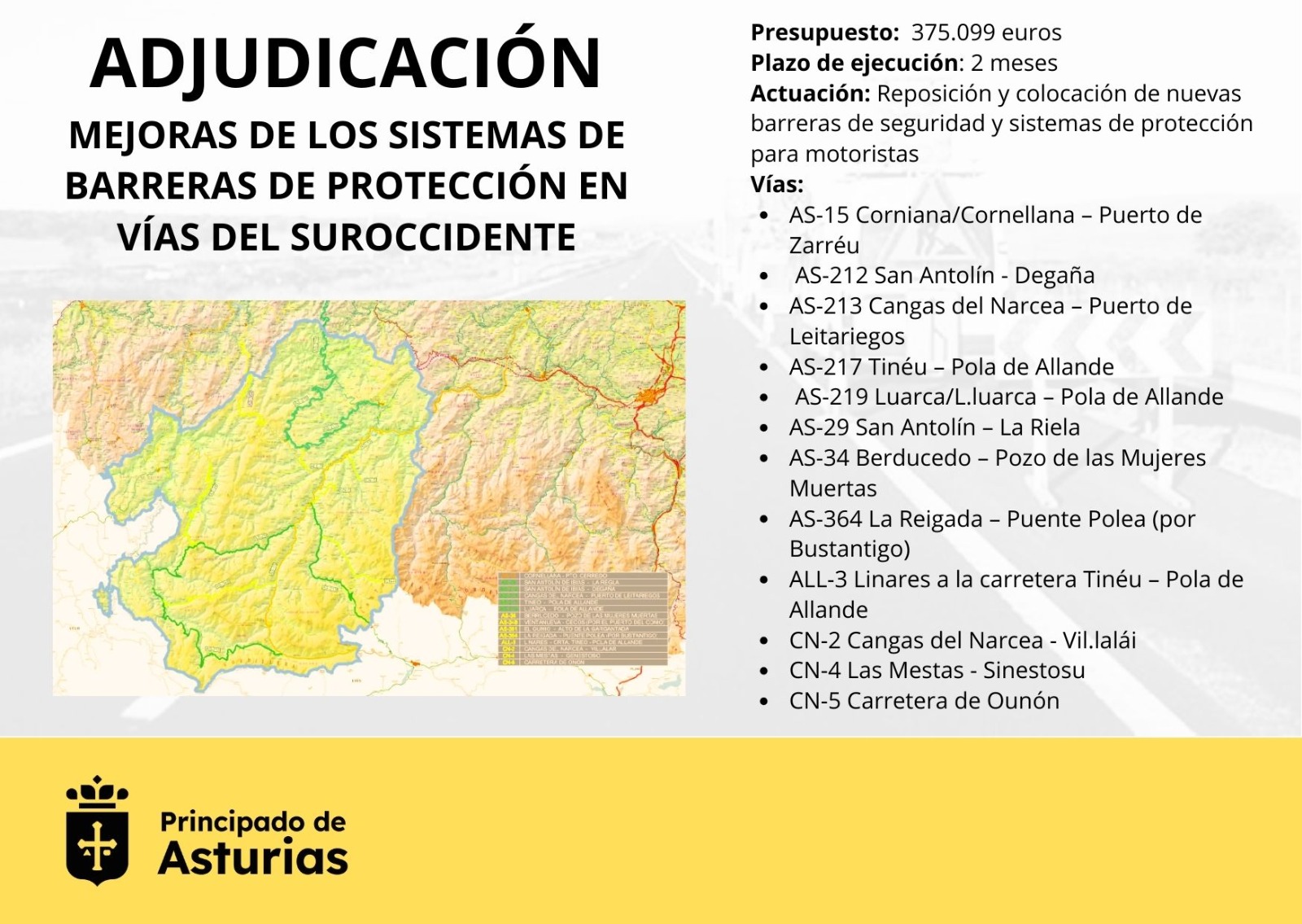 Imagen del artículo El Gobierno de Asturias adjudica las obras para instalar y reponer barreras de seguridad en una docena de carreteras del suroccidente por 375.000 euros