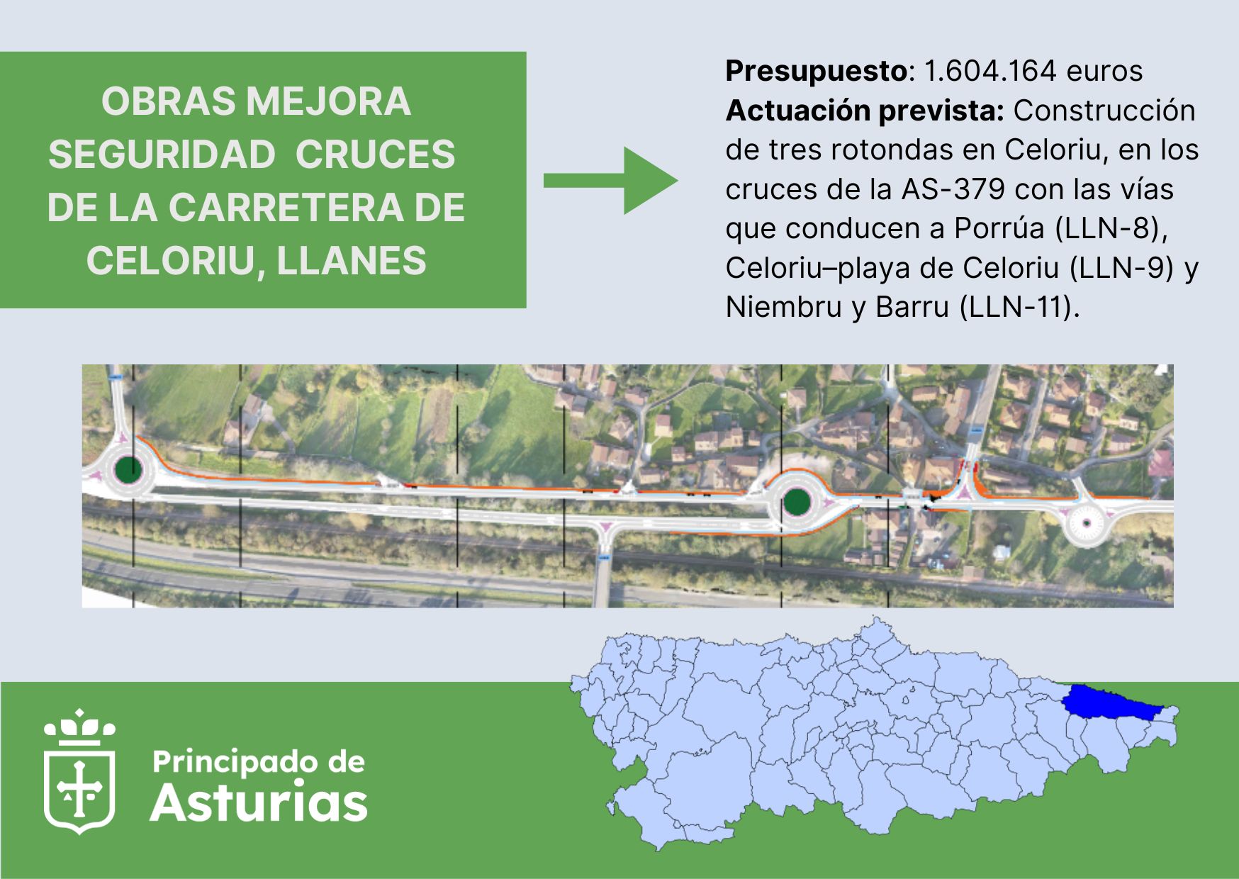 Imagen del artículo El Gobierno de Asturias mejora la seguridad de los cruces de la carretera de Celoriu, en Llanes, con más de 1,6 millones