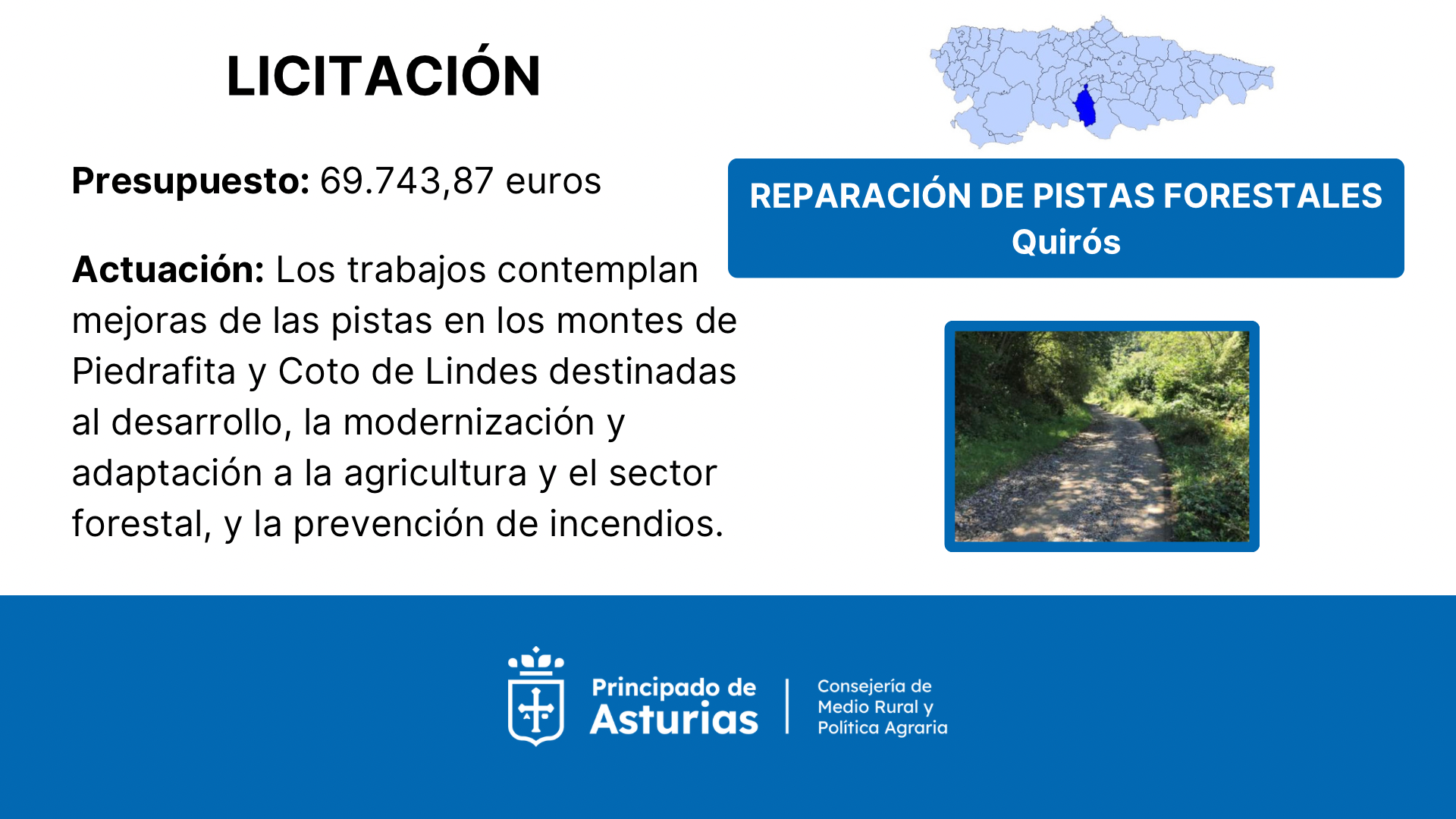 Imagen del artículo Medio Rural destina 69.000 euros a mejorar las pistas de los montes del Coto de L.Lindes y Piedrafita, en Quirós