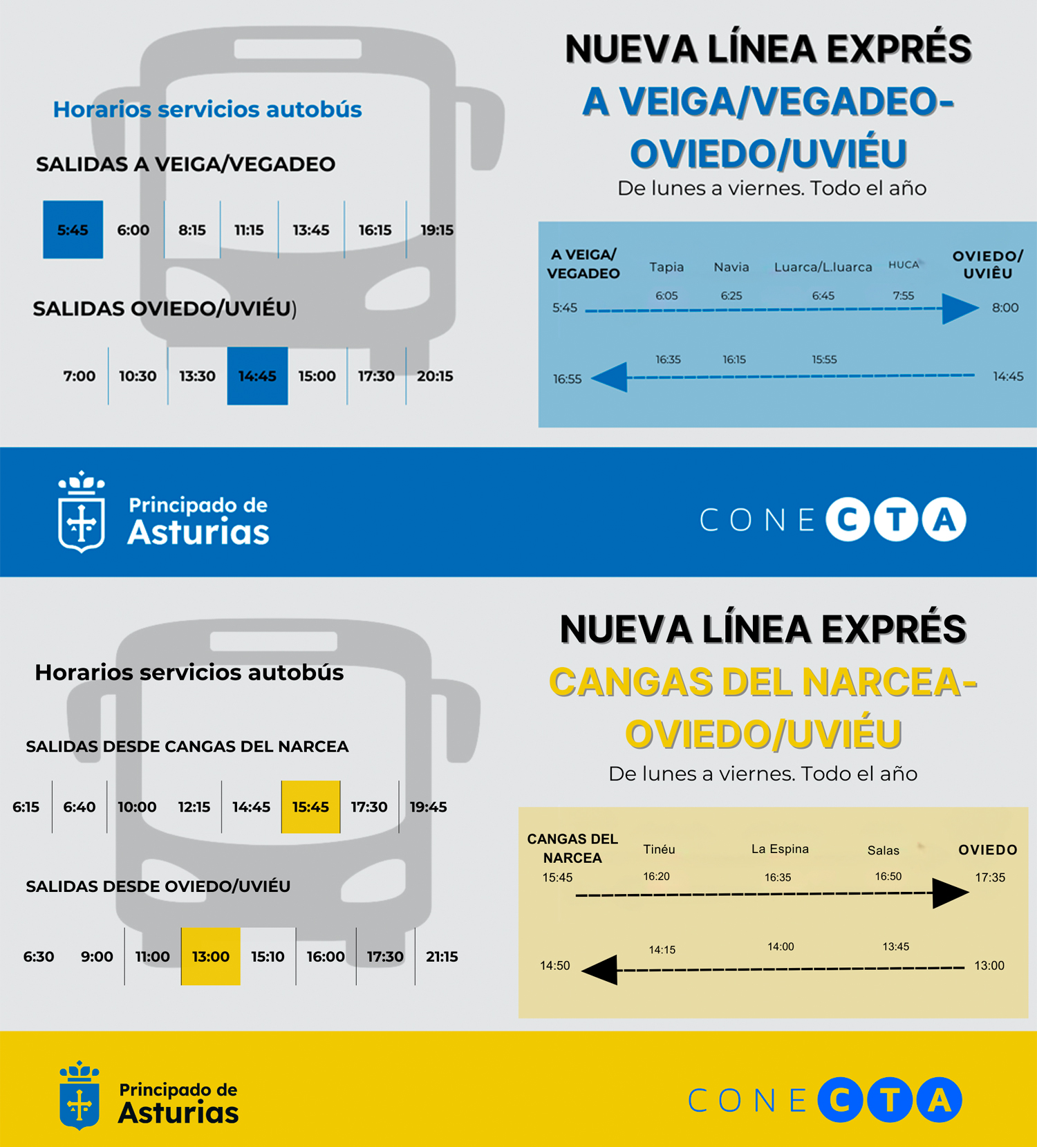 Imagen - Cangas de Narcea y A Veiga/Vegadeo contarán desde el lunes con nuevas líneas exprés de autobús a Oviedo/Uviéu