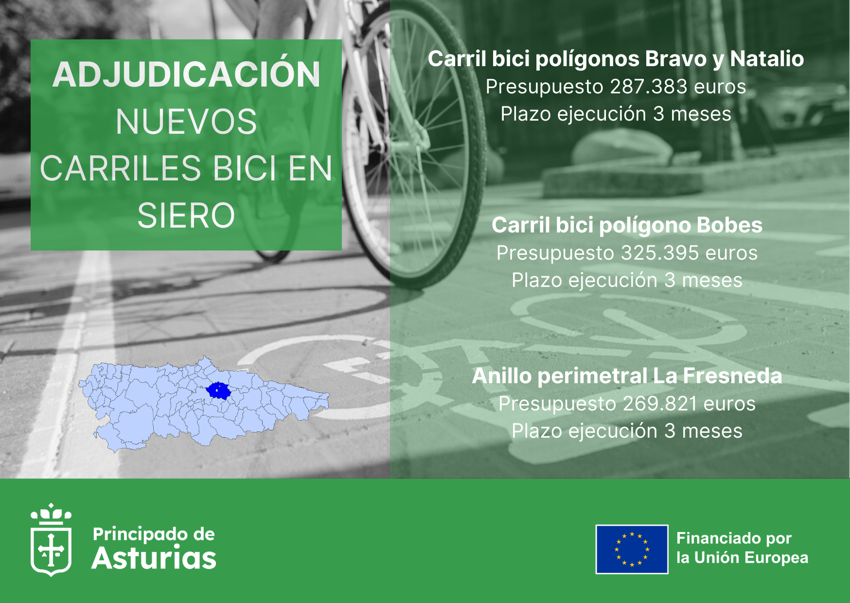 Imagen - Fomento adjudica tres obras para culminar la red de carriles bici de Siero por 882.000 euros
