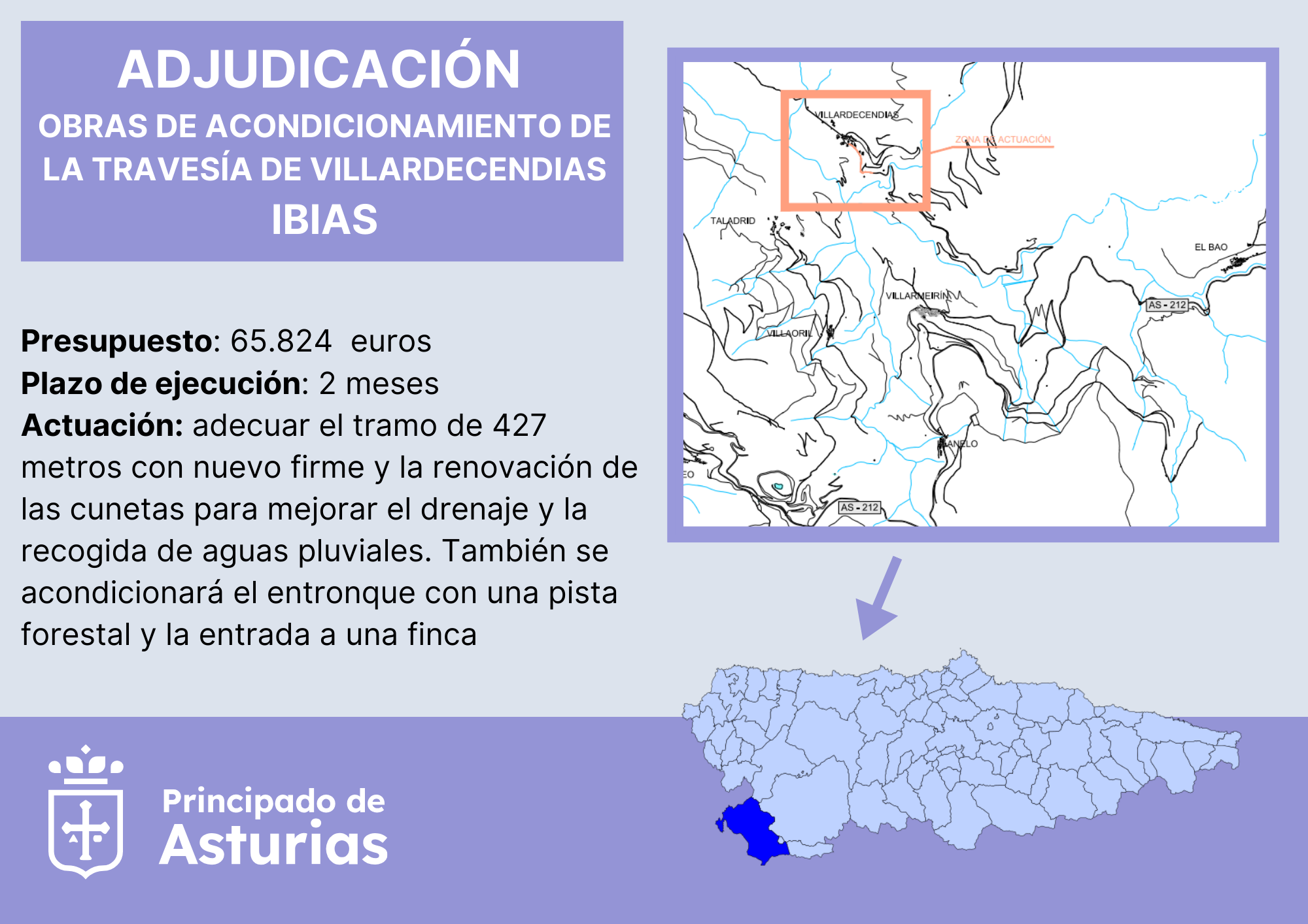 Imagen del artículo Fomento adjudica el acondicionamiento de la travesía de Villardecendias, en Ibias, por 65.800 euros