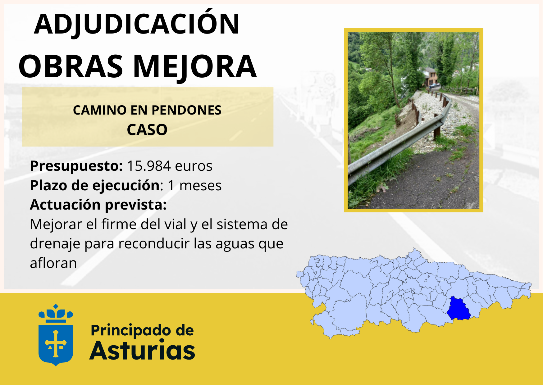 Imagen del artículo Fomento invierte 16.000 euros para adecuar un camino rural en Pendones, en el concejo de Caso