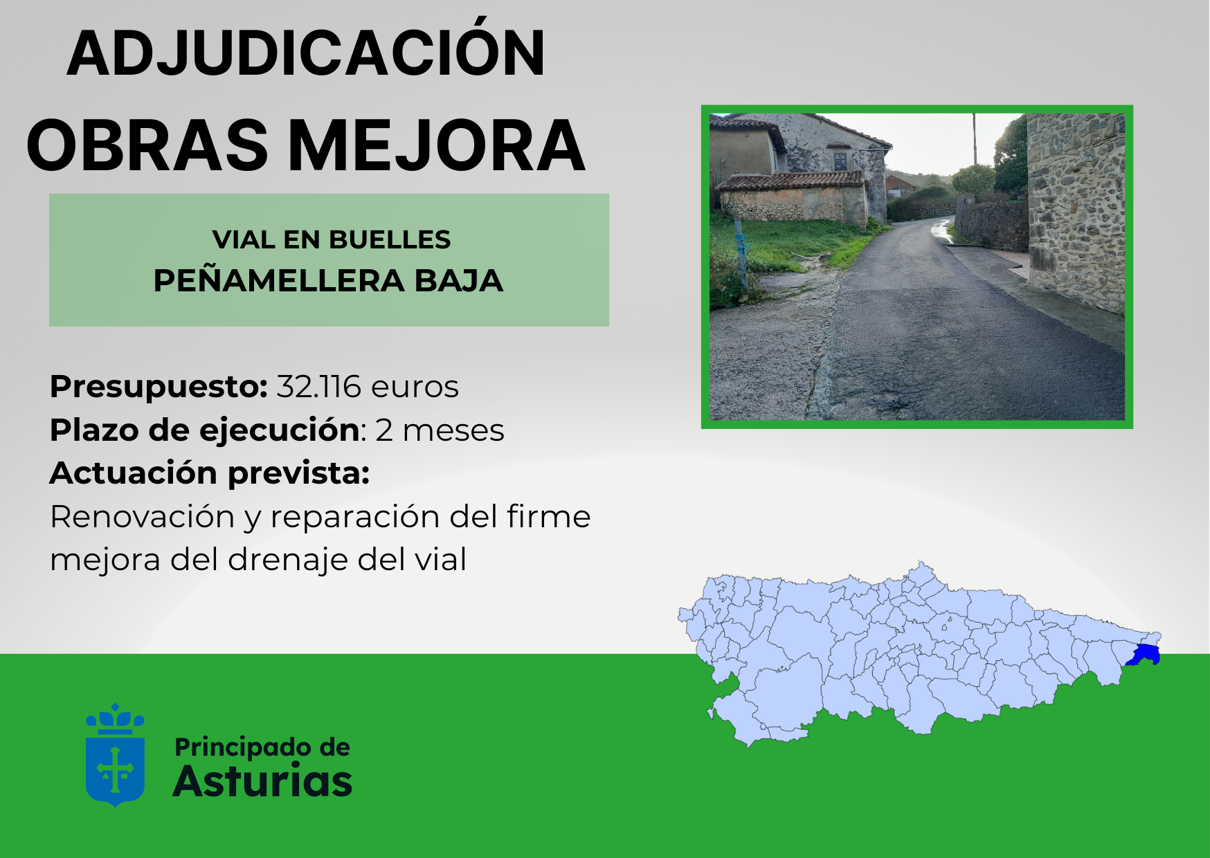Imagen del artículo Fomento adjudica en 30.000 euros la mejora de un vial en Buelles, en Peñamellera Baja