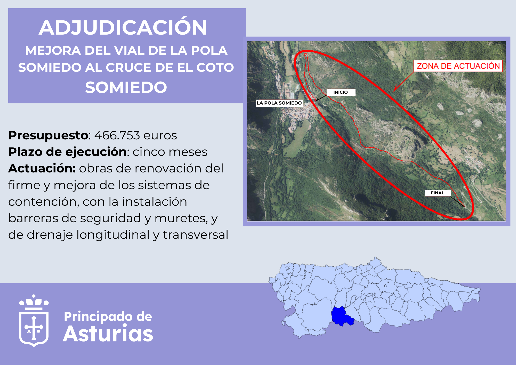 Imagen del artículo El Principado adjudica en más de 466.000 euros las obras de mejora del vial entre La Pola Somiedo y el cruce de El Coto