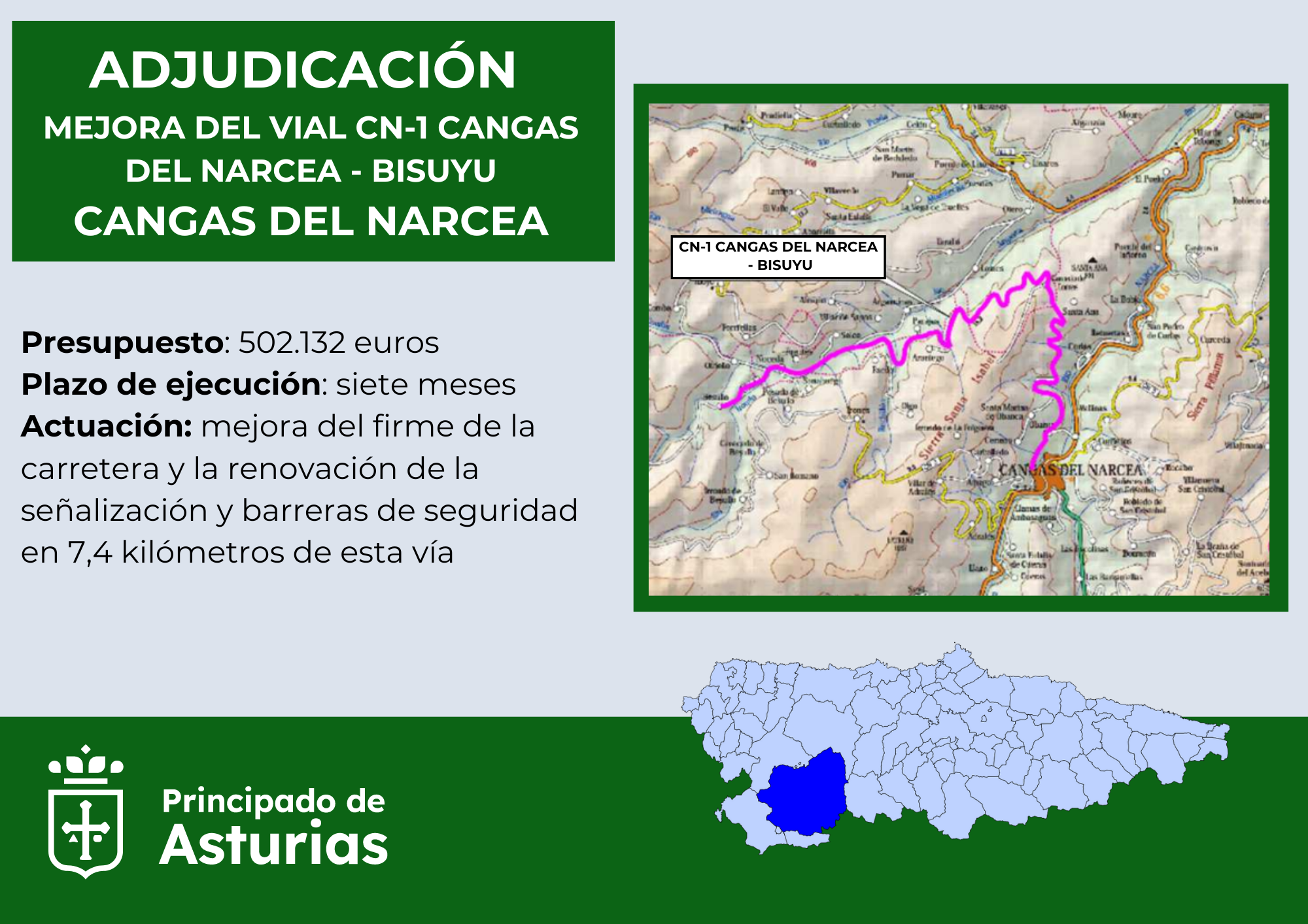 Imagen del artículo Fomento adjudica en 502.000 euros las obras de mejora de la carretera que une Cangas del Narcea y Bisuyu