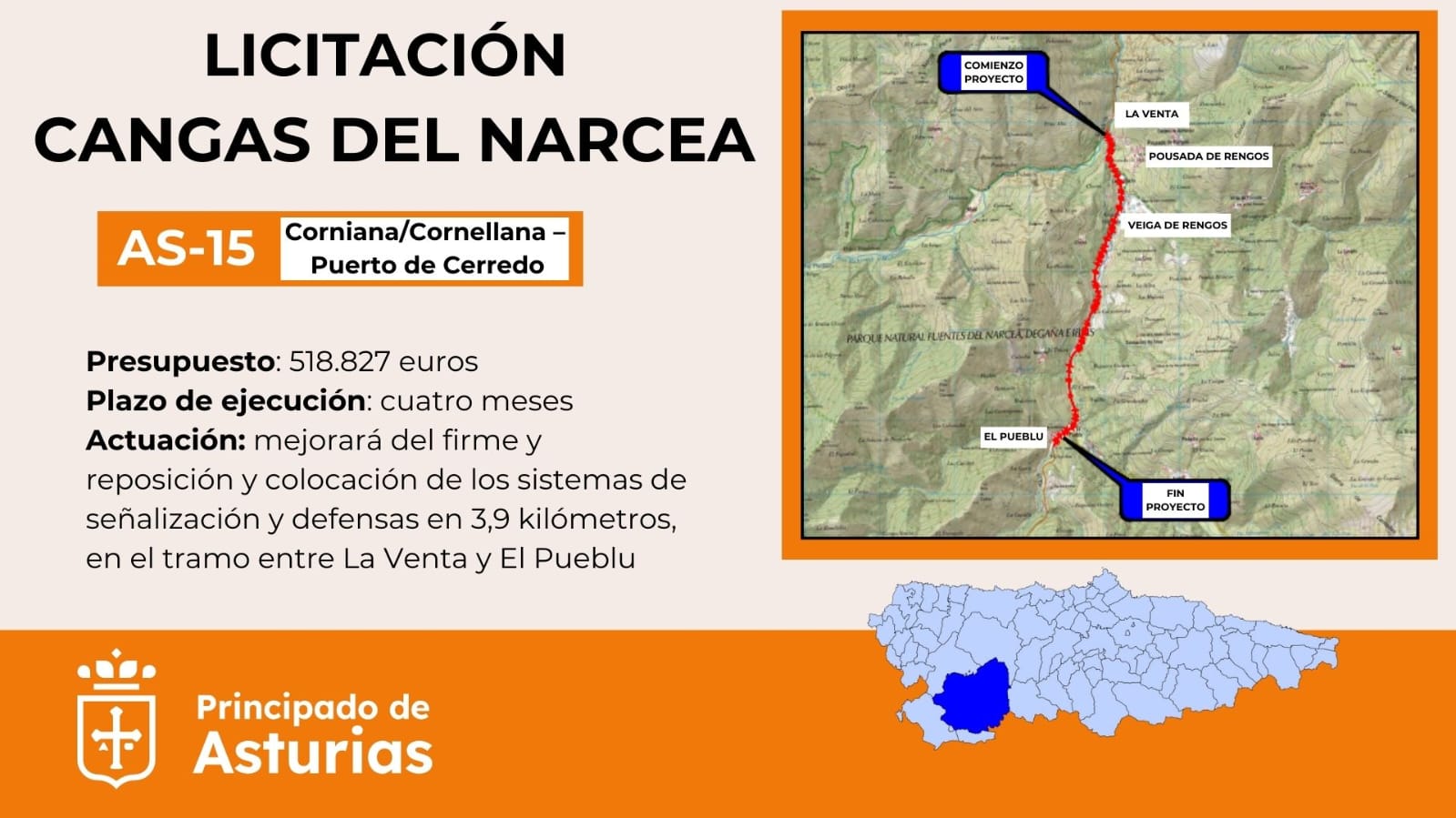 Imagen del artículo El Principado licita por 519.000 euros las obras de mejora del tramo de la AS-15 entre La Venta y El Pueblu, en Cangas del Narcea