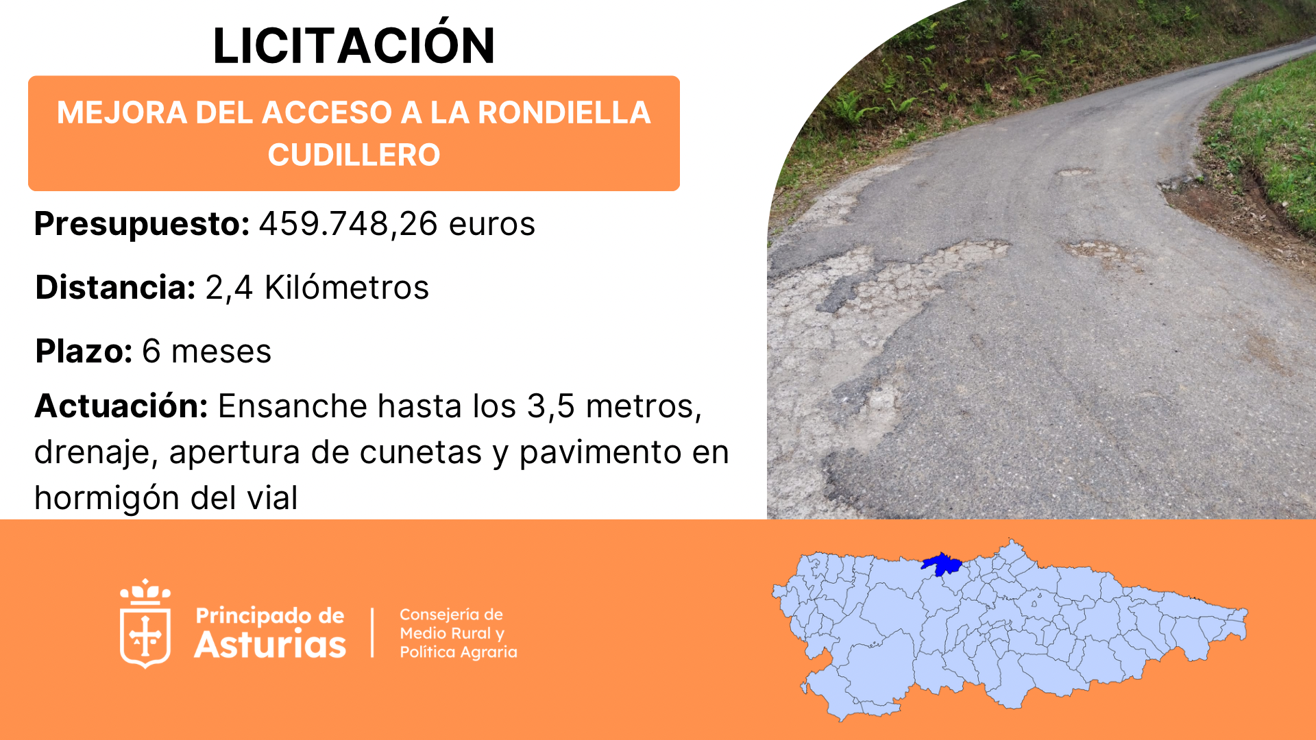 Imagen del artículo Medio Rural licita por 459.000 euros la mejora del camino de La Rondiella, en Cudillero