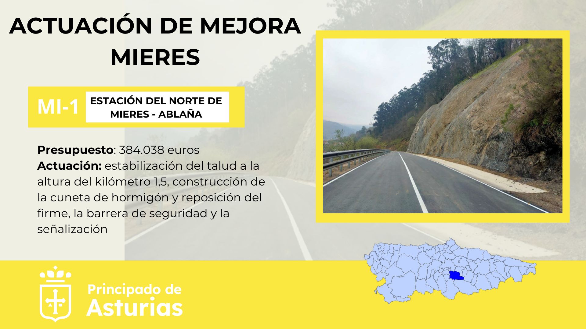 Imagen del artículo El Principado culmina las mejoras en la carretera que une la estación del norte de Mieres y Ablaña, tras invertir 384.038 euros