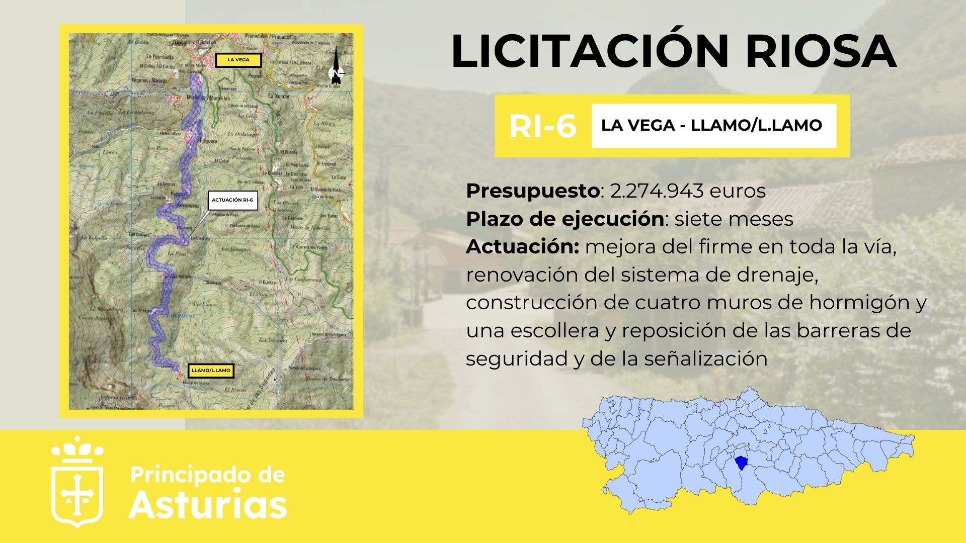 Imagen - El Principado licita por más de 2,2 millones la mejora de la carretera RI-6, entre La Vega y Llamo/L.lamo, en Riosa