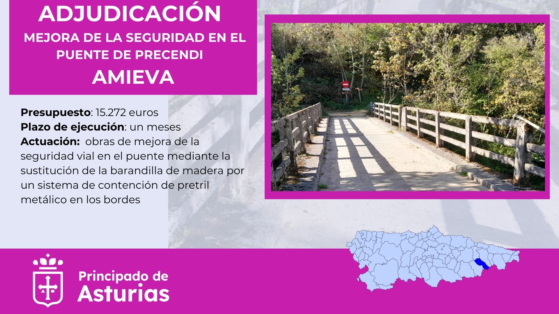 Imagen del artículo El Principado adjudica las obras de mejora de la seguridad vial del puente de Precendi, en Amieva
