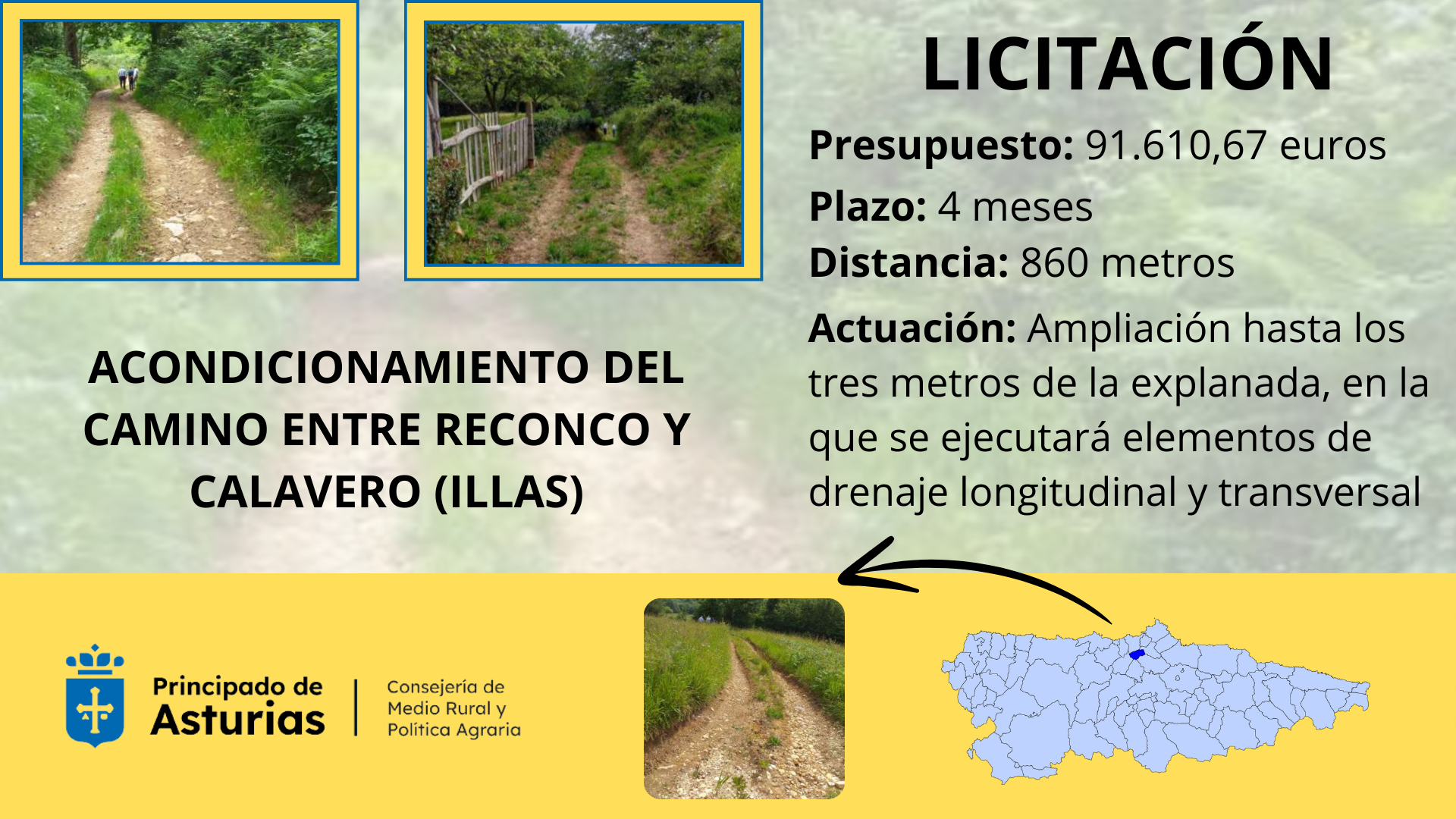 Imagen del artículo Medio Rural licita por 91.000 euros la obra de mejora del camino entre Reconco y Calavero, en Illas