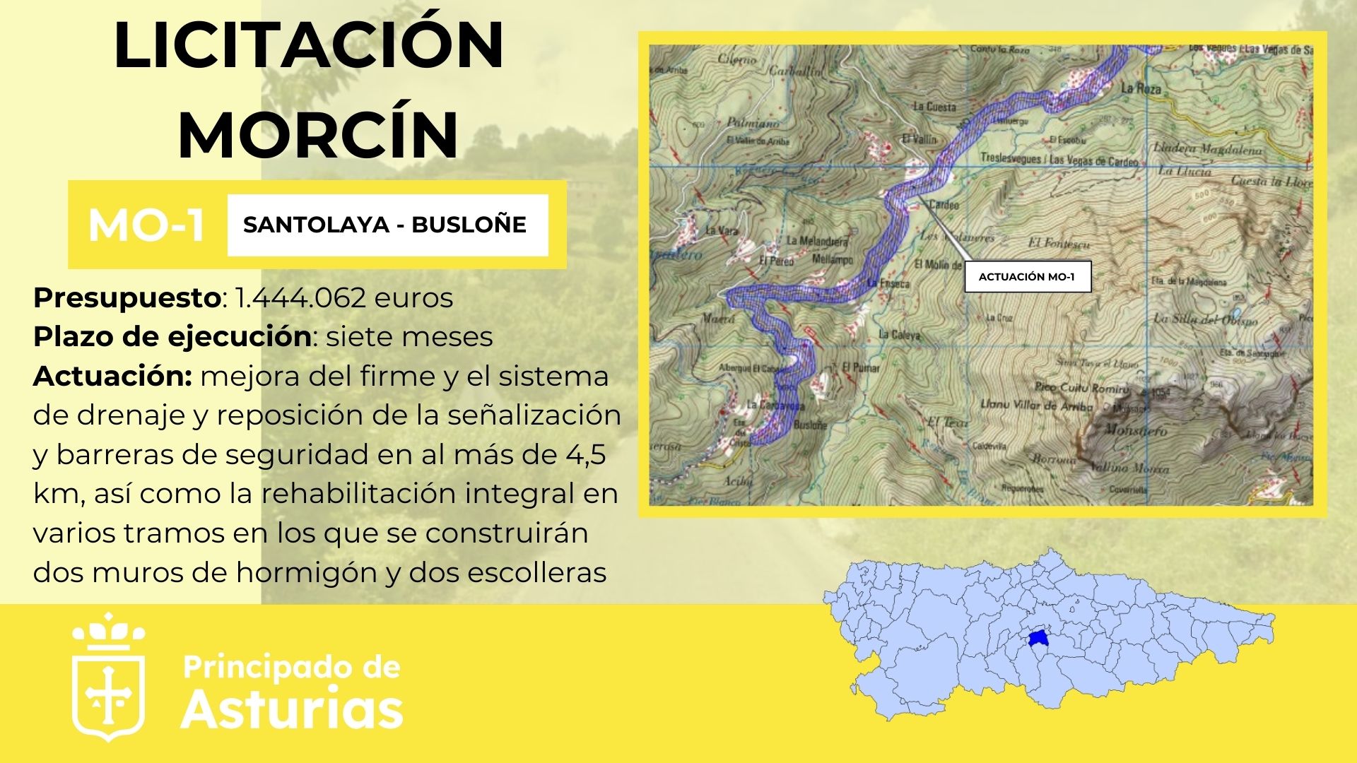 Imagen del artículo Fomento licita por más de 1,4 millones las obras de mejora de la carretera entre Santolaya y Busloñe, en Morcín