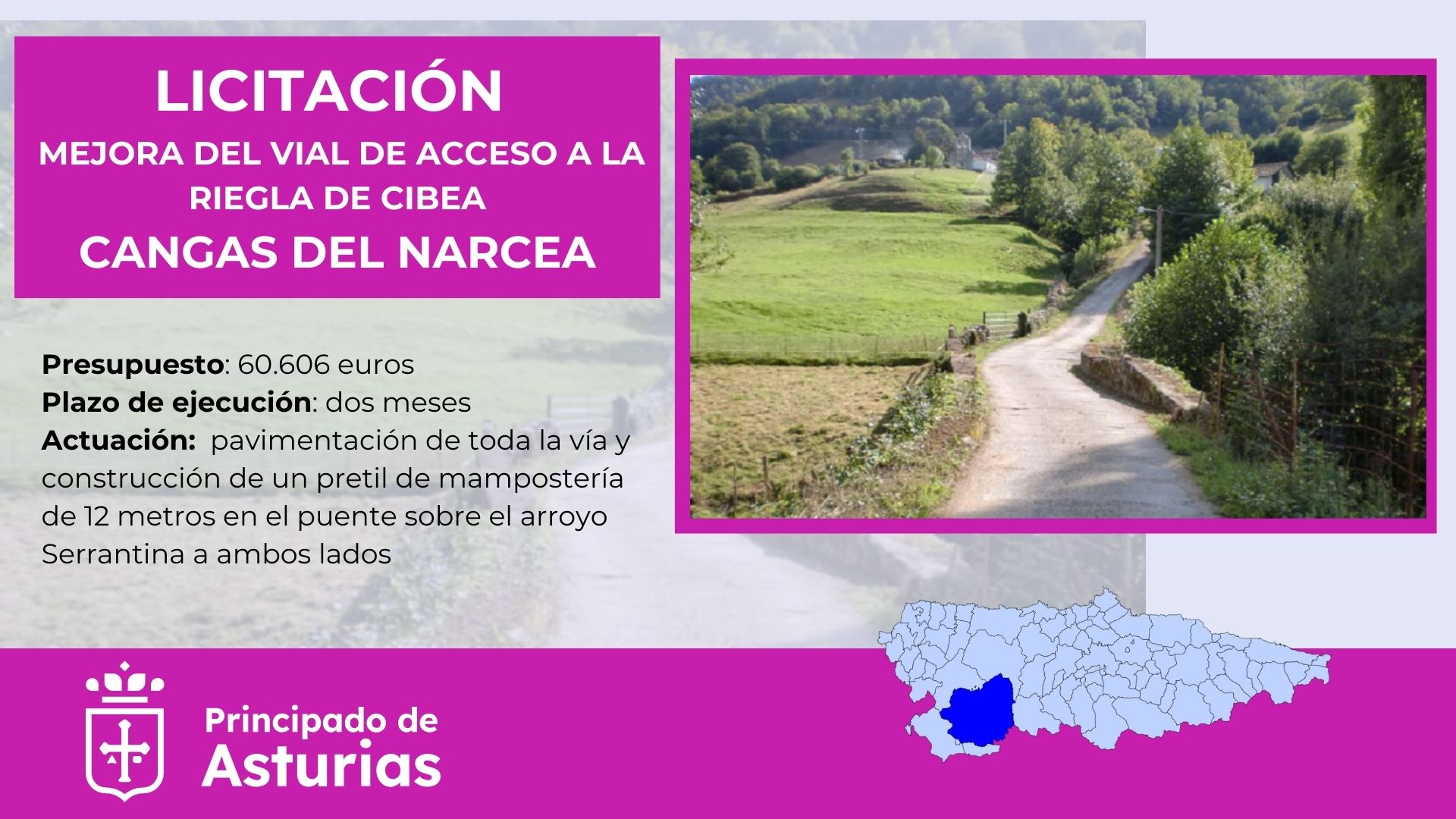 Imagen del artículo El Principado licita las obras de mejora del vial de acceso a Riegla de Cibea, en Cangas del Narcea