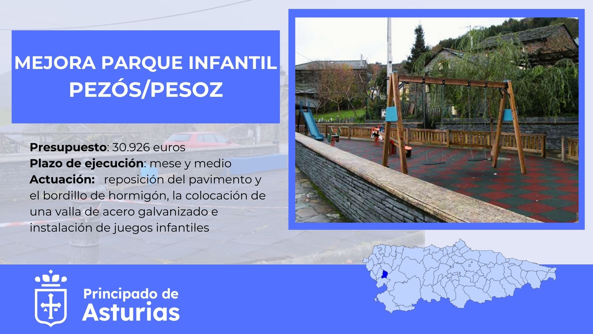 Imagen del artículo El Ejecutivo mejorará el parque infantil de Pezós/Pesoz con la instalación de nuevos juegos