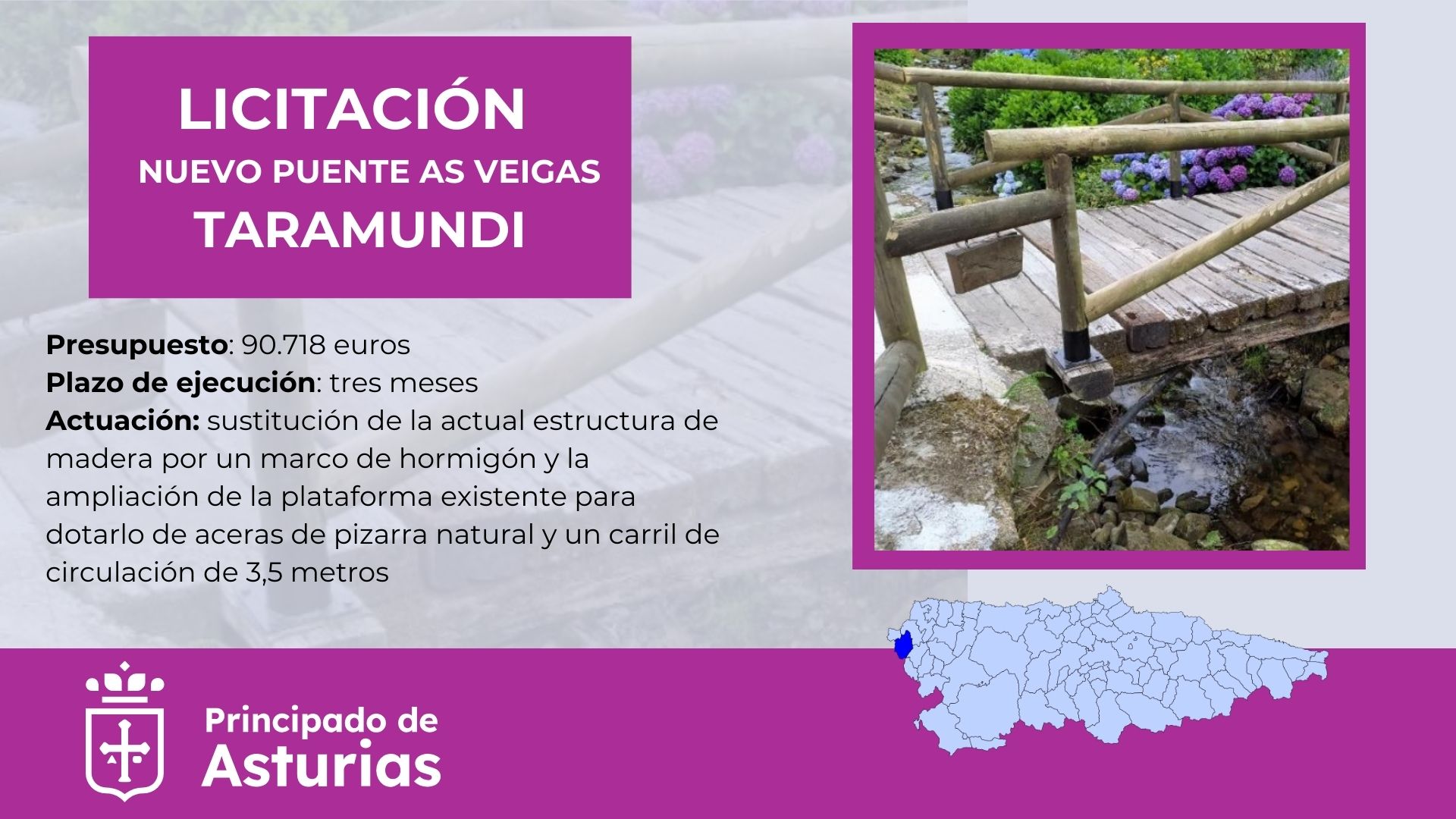Imagen - Fomento licita por 90.700 euros las obras del nuevo puente para acceder al pueblo de As Veigas, en Taramundi