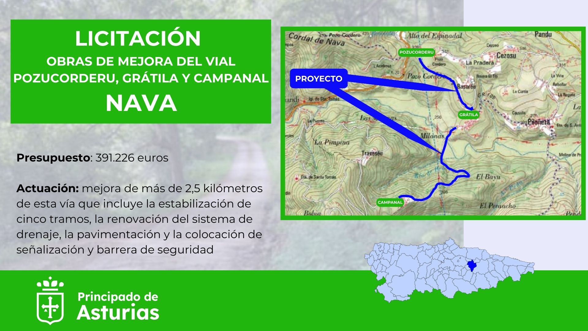Imagen - Movilidad licita por 391.000 euros la mejora del vial que conecta Pozucorderu, Grátila y Campanal, en Nava