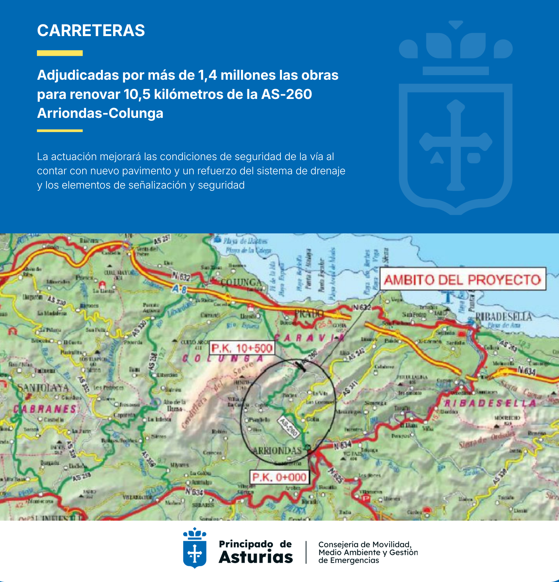 Imagen - Movilidad invierte 1,4 millones en renovar 10,5 kilómetros de la AS-260, que une Arriondas/Les Arriondes y Colunga