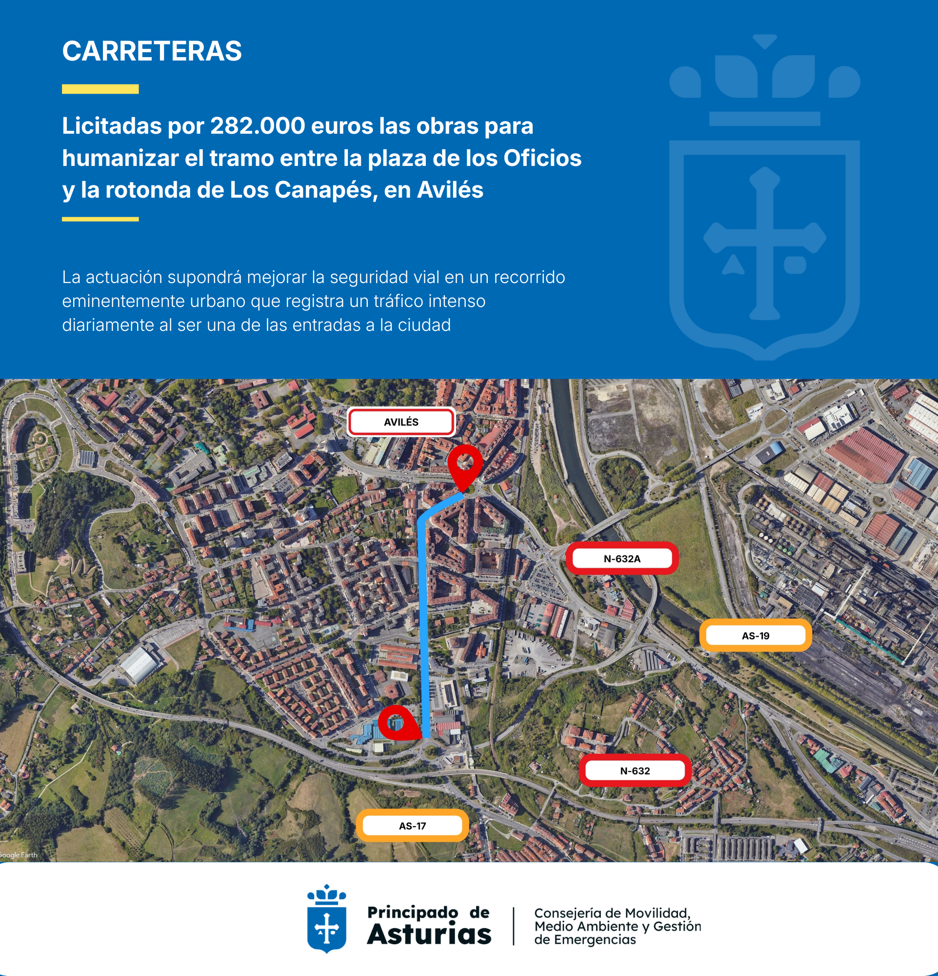 Imagen - Movilidad licita las obras para reforzar la seguridad vial en la AS-17 entre Los Canapés y la plaza de los Oficios, en Avilés