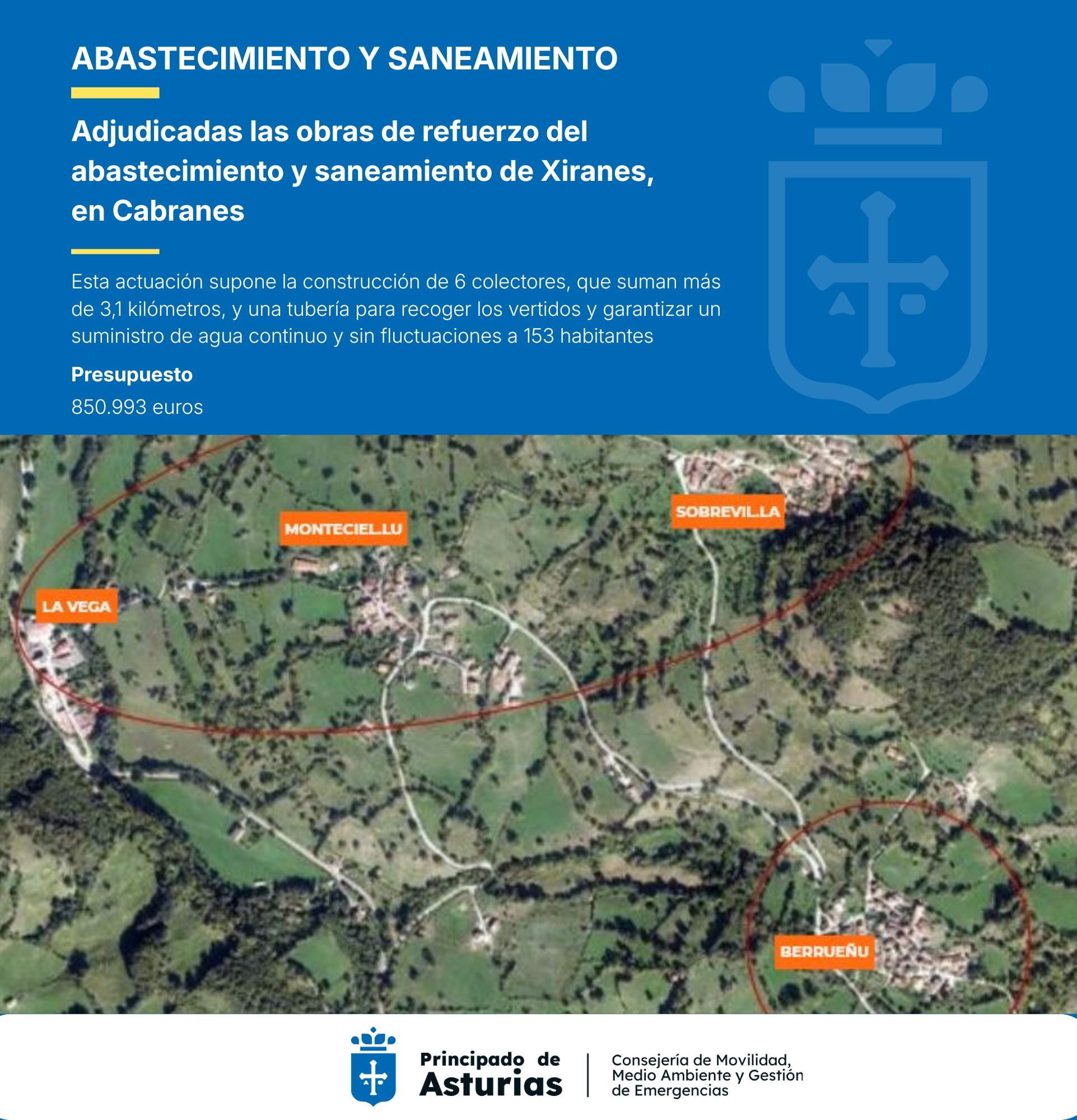 Imagen - El Gobierno de Asturias destina 851.000 euros a reforzar el abastecimiento y saneamiento de Xiranes, en Cabranes