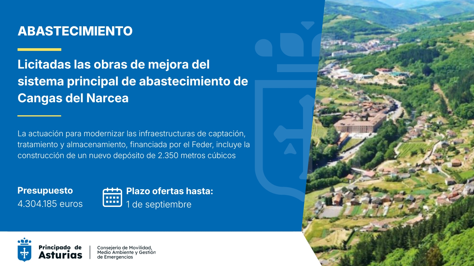 Imagen - Movilidad invertirá más de 4,3 millones para garantizar un suministro de agua suficiente, seguro y de calidad en Cangas del Narcea