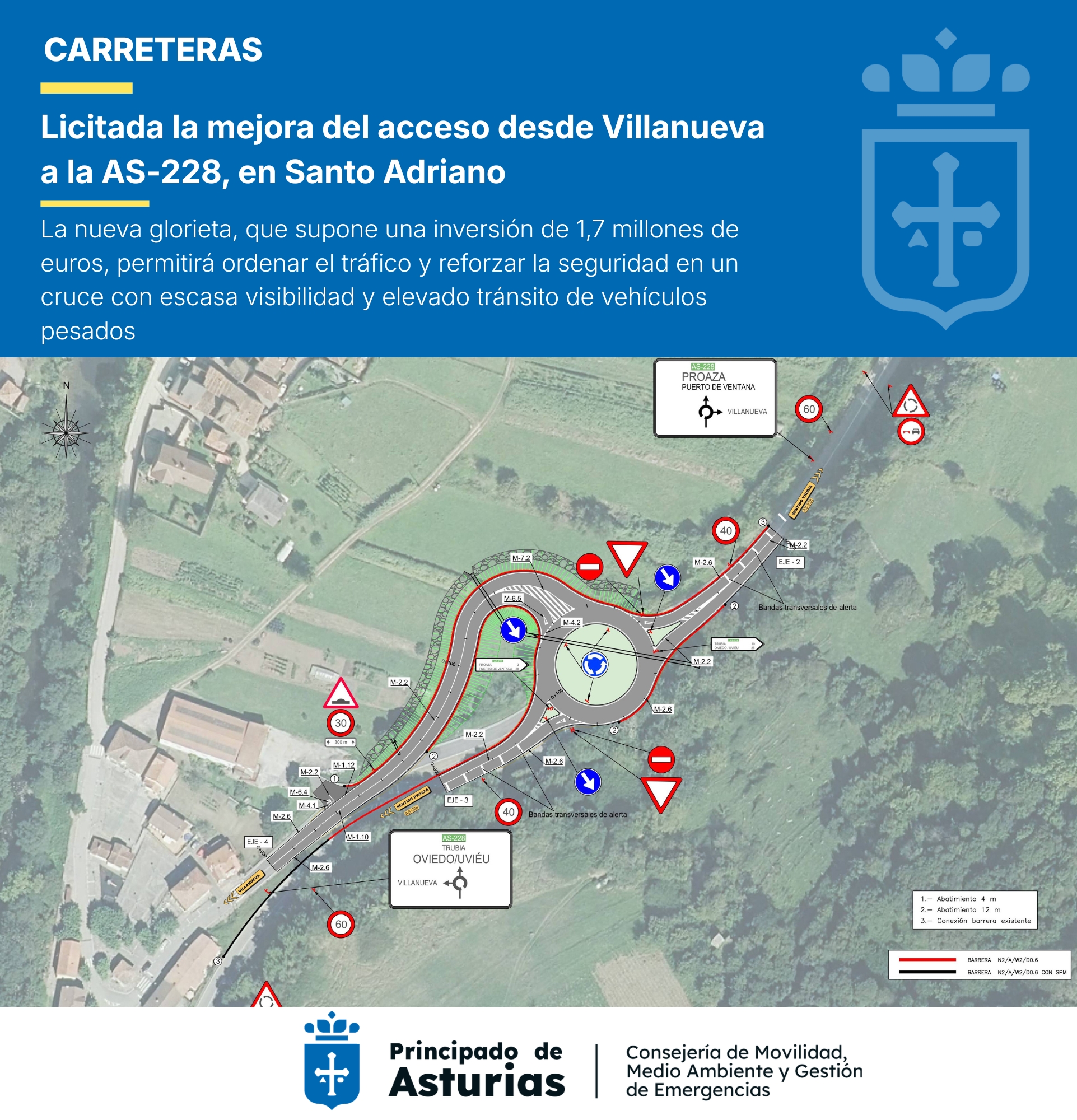 Imagen - Movilidad licita por 858.000 euros las obras del acceso a Villanueva para reforzar la seguridad de la carretera AS-228, en Santo Adriano