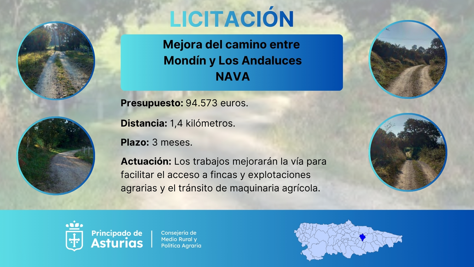 Imagen - Medio Rural licita por 94.000 euros la mejora del camino entre Mondín y Los Andaluces, en Nava